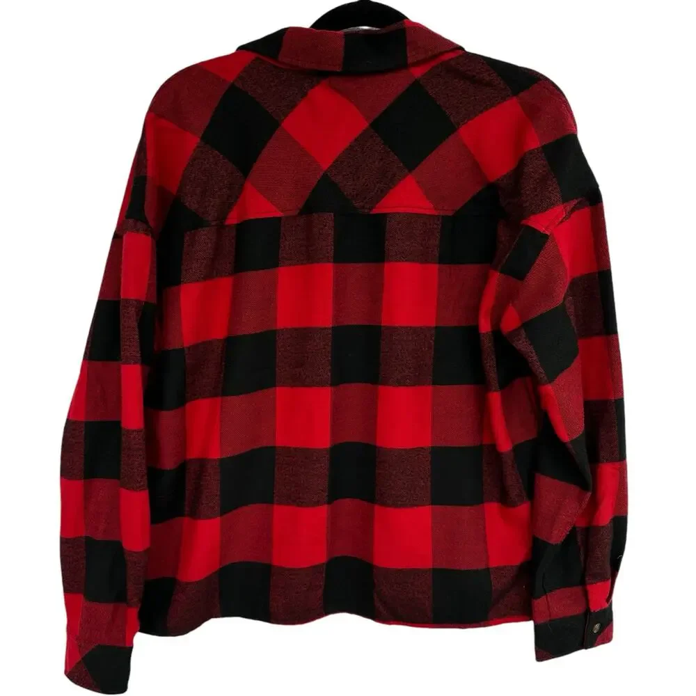 Hippie Rose Buffalo Plaid Flannel Button Up Women M Y2K Western Lumberjack Cabin - Picture 2 of 10
